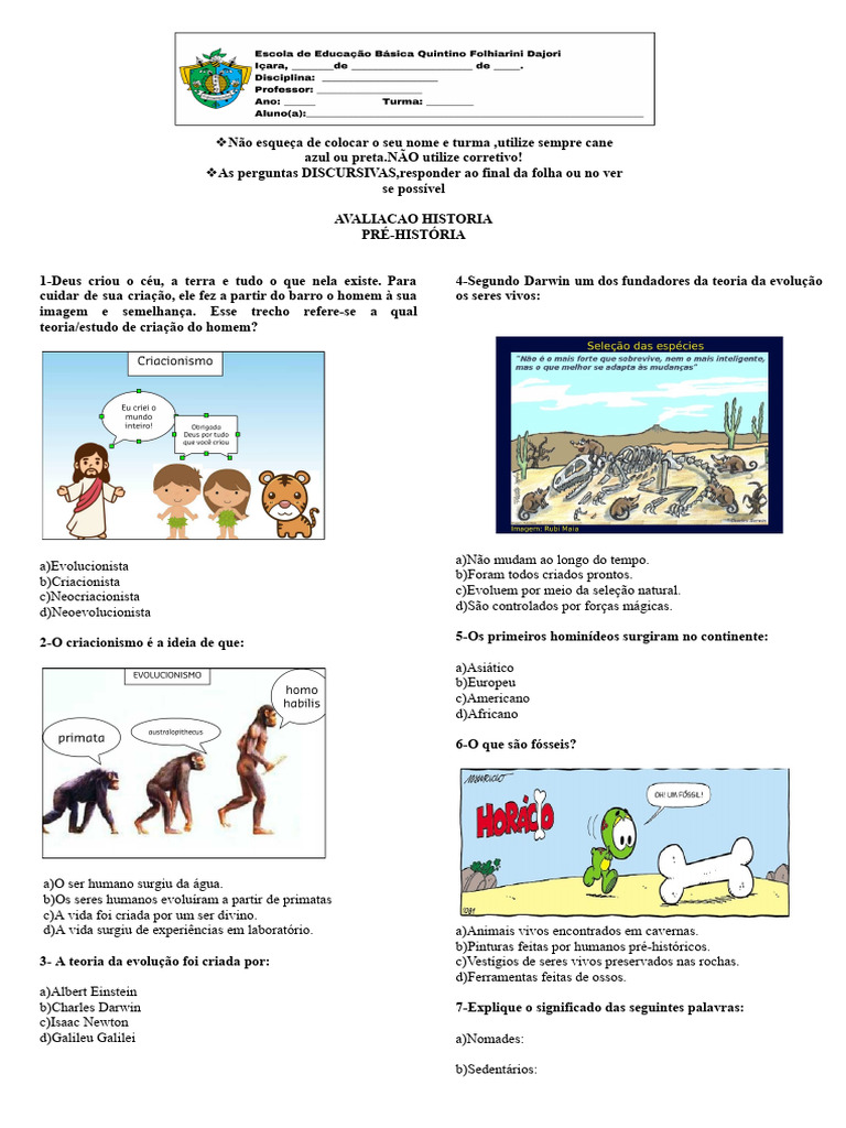 Testes sobre evolução humana | Blog do Prof. Djalma Santos, image size:768x1024