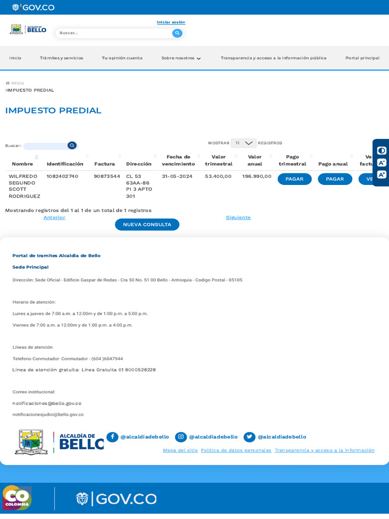 Impuesto Predial Municipio de Bello 2025 | PDF