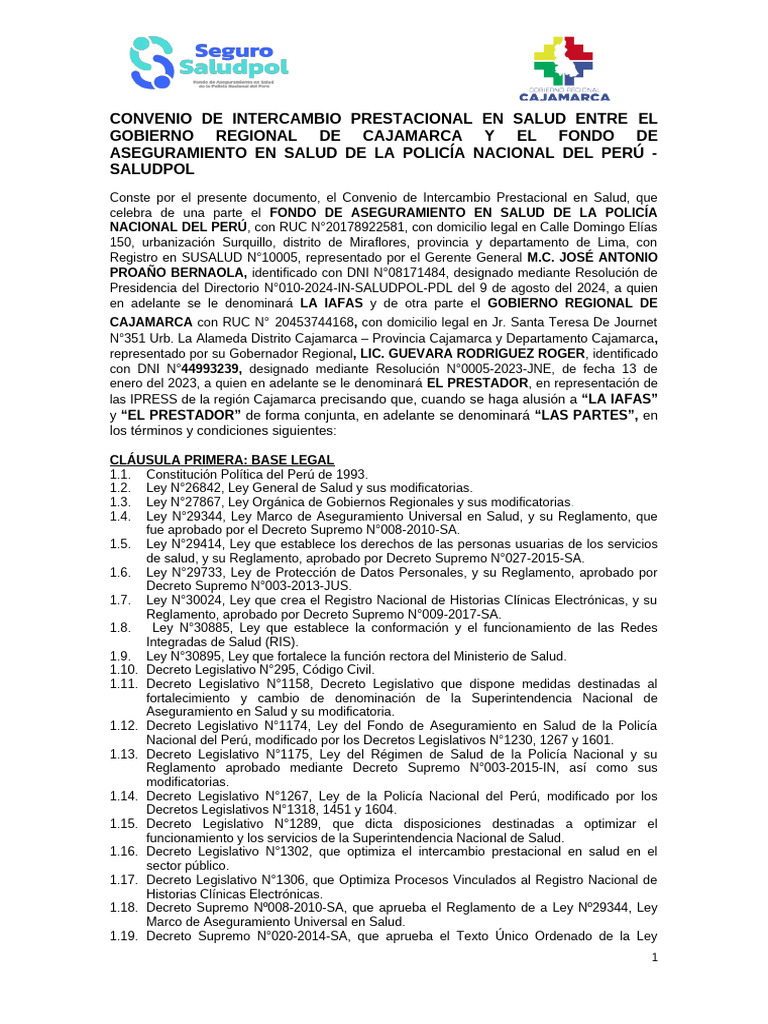 Convenio Salud entre Cajamarca y Saludpol | PDF | Cuidado de la salud ...