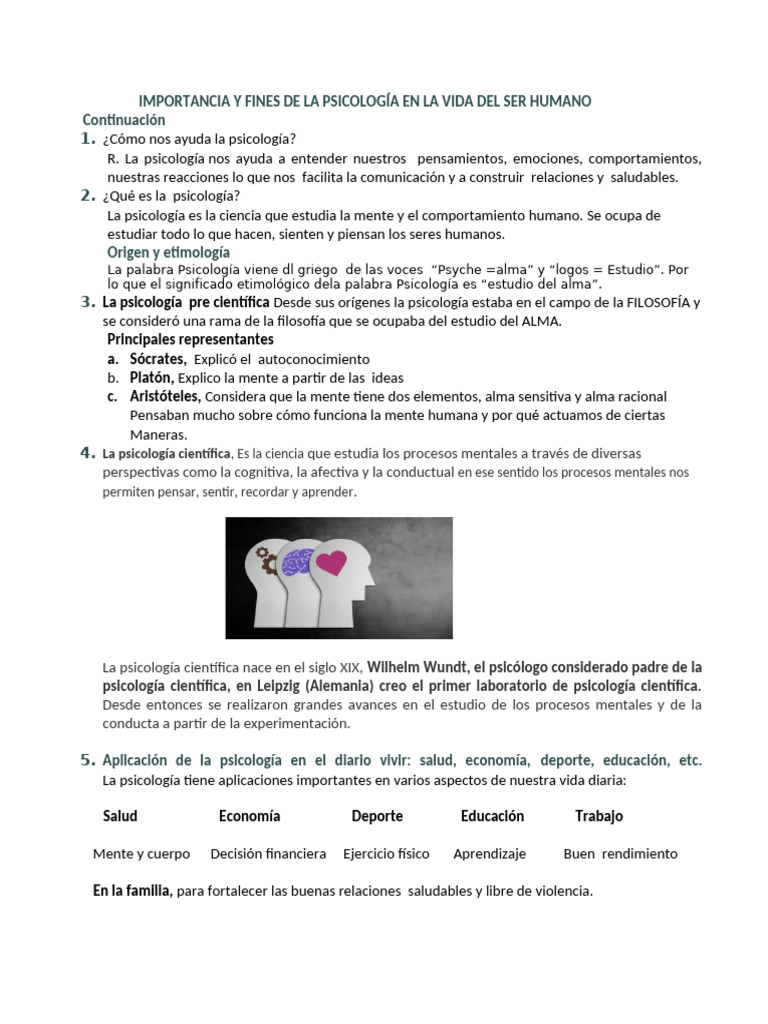 Importancia de la Psicología en la Vida Humana | PDF | Sicología | Mente