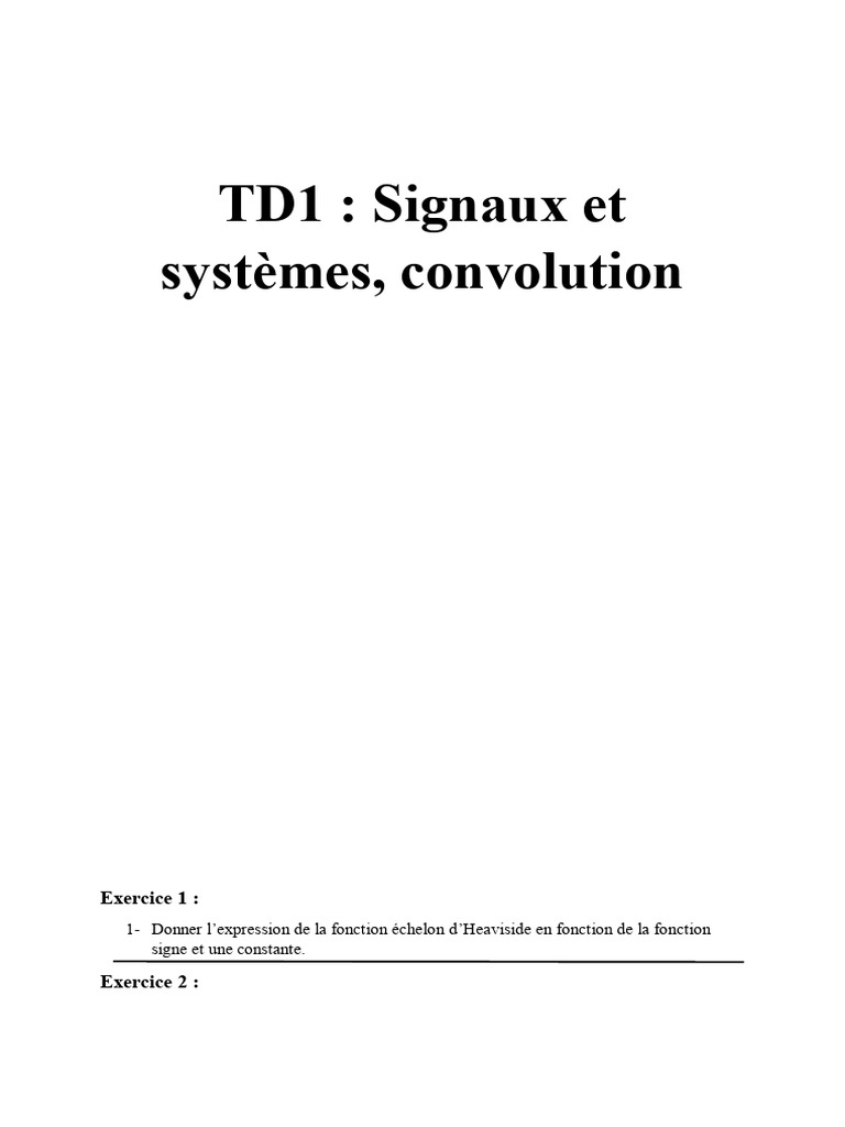 Signaux et systèmes : exercices de convolution | PDF | Transformation ...