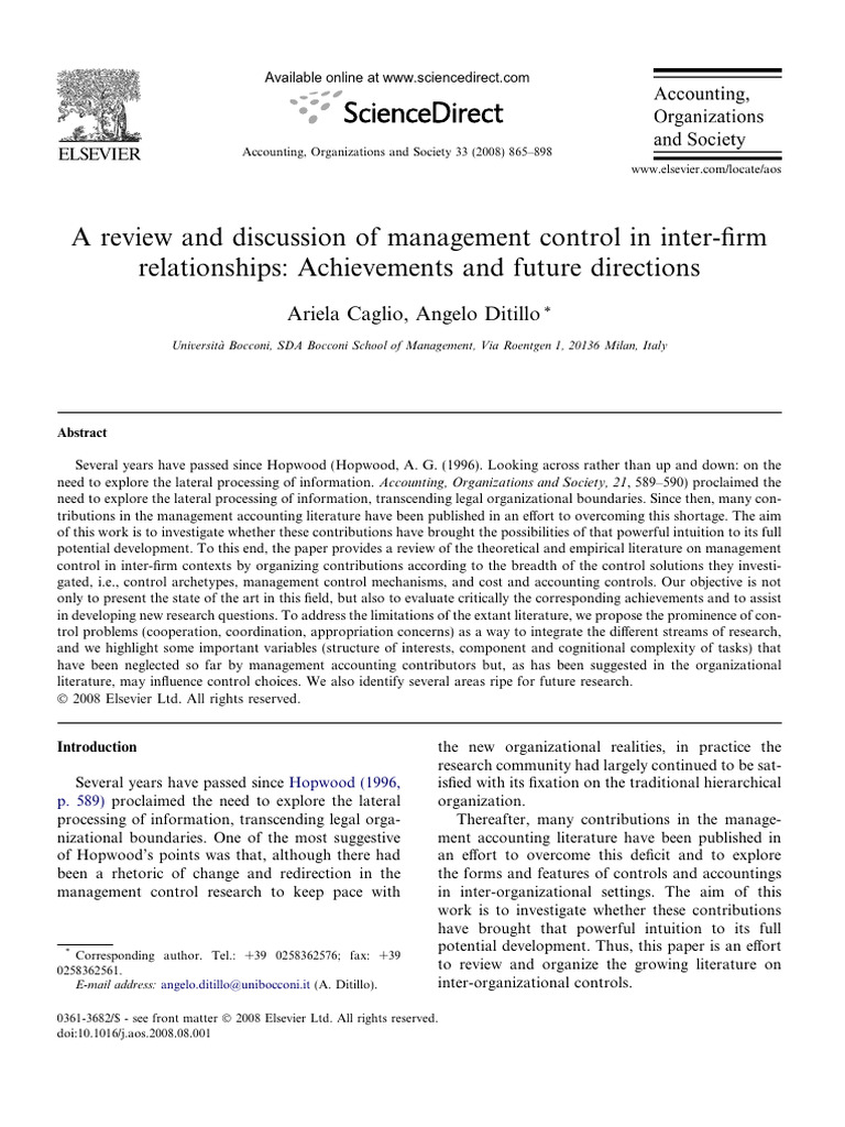 Management Control in Inter-Firm Relations | PDF | Market (Economics ...
