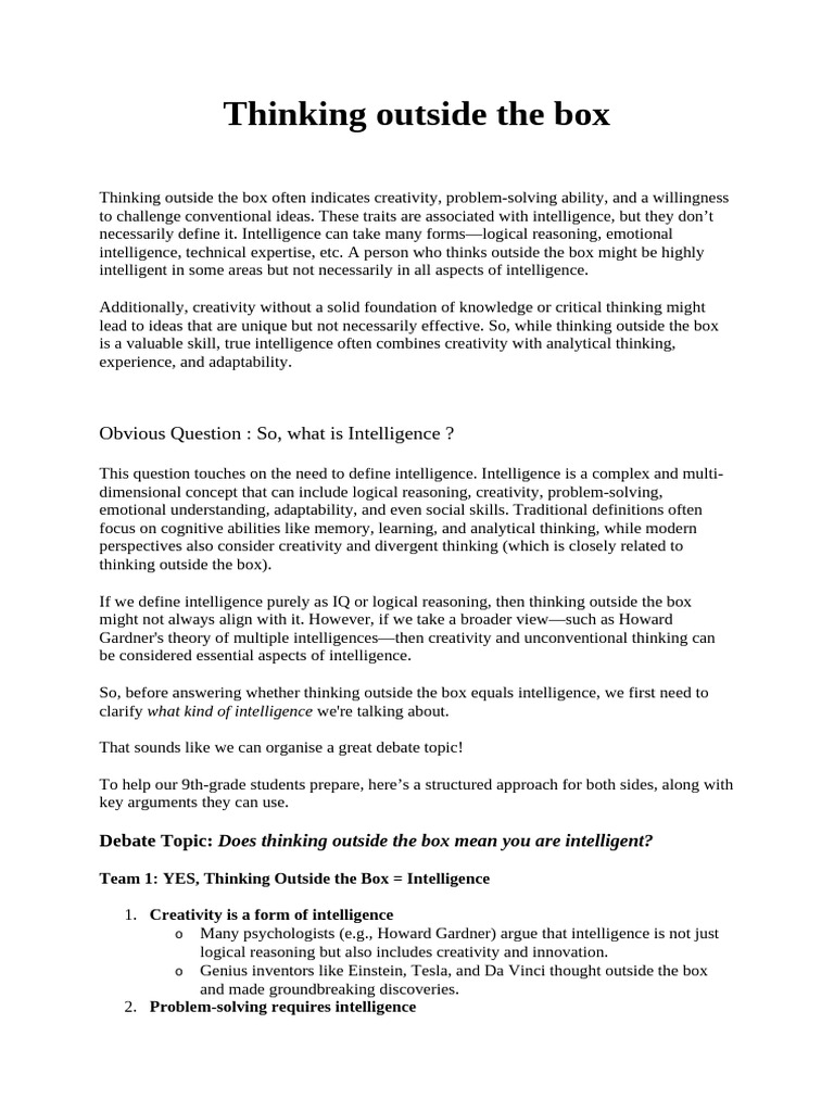 Thinking Outside the Box and Intelligence | PDF | Intelligence | Creativity