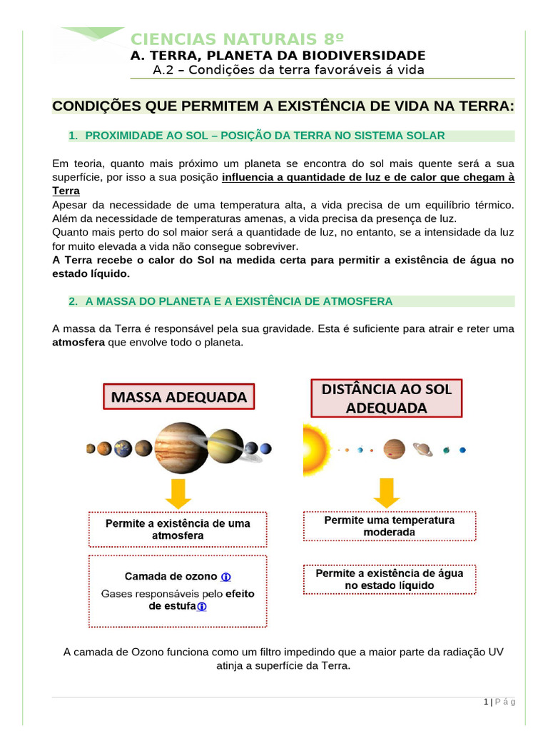Condições da Terra para a Vida | PDF | Terra | Água