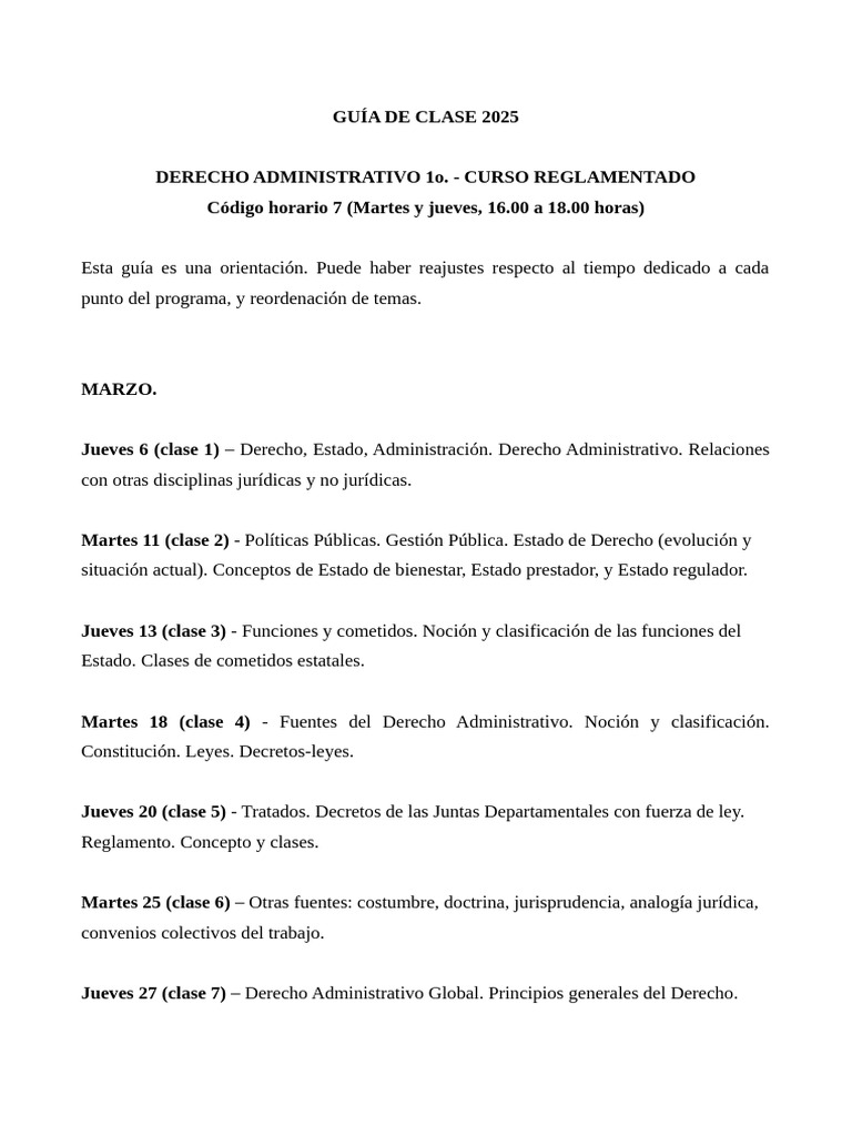 GUÃ A DE CLASES D. Administrativo 1Âº 2025 | PDF | Ley administrativa ...