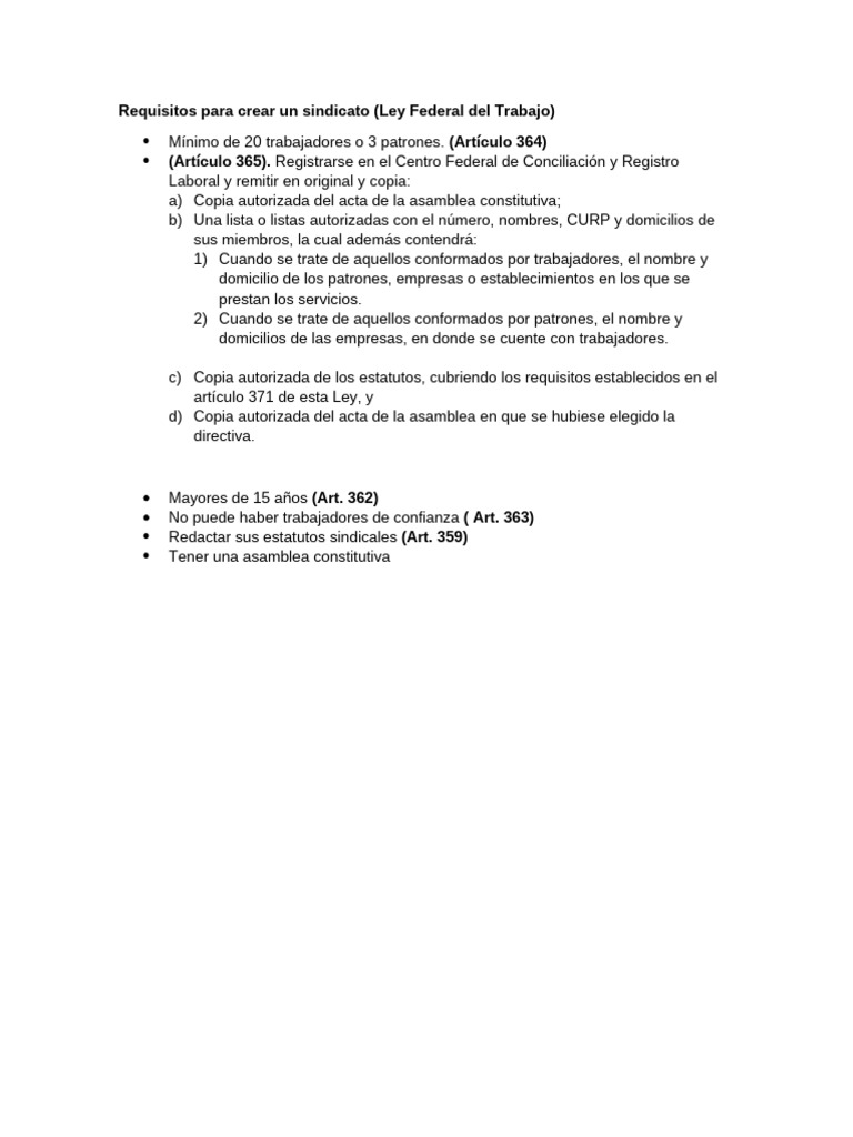 Requisitos para Un Sindicato | PDF