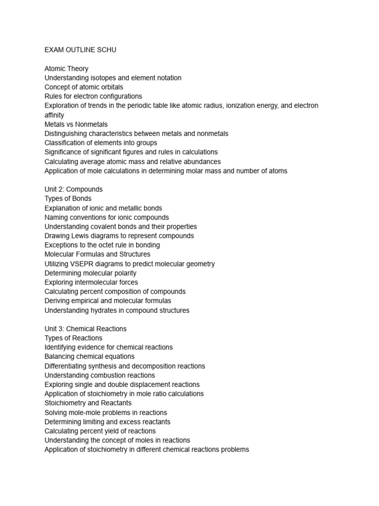 Chem Outline | PDF | Chemical Reactions | Molecules