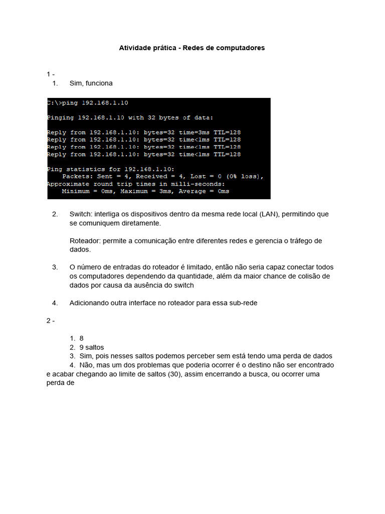 Atividade Prática - Redes de Computadores | PDF