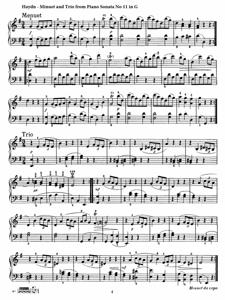Haydn+ +Piano+Sonata+No+11+in+G+ +Minuet+and+Trio | PDF