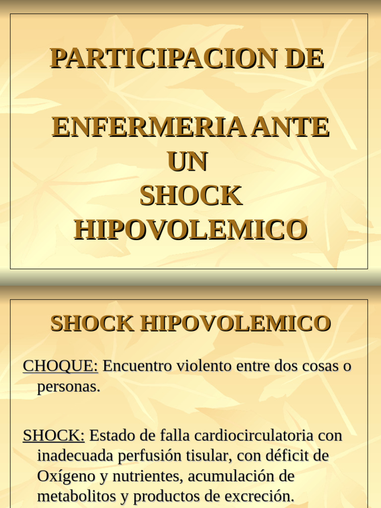 Cuidados de Enfermería en Shock Hipovolémico | PDF | Enfermedades y ...