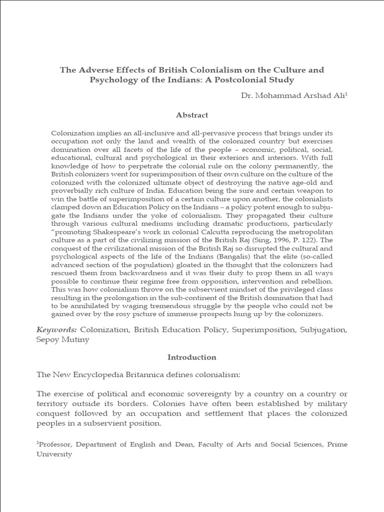 Impact of British Colonialism on Indian Culture | PDF | Postcolonialism ...