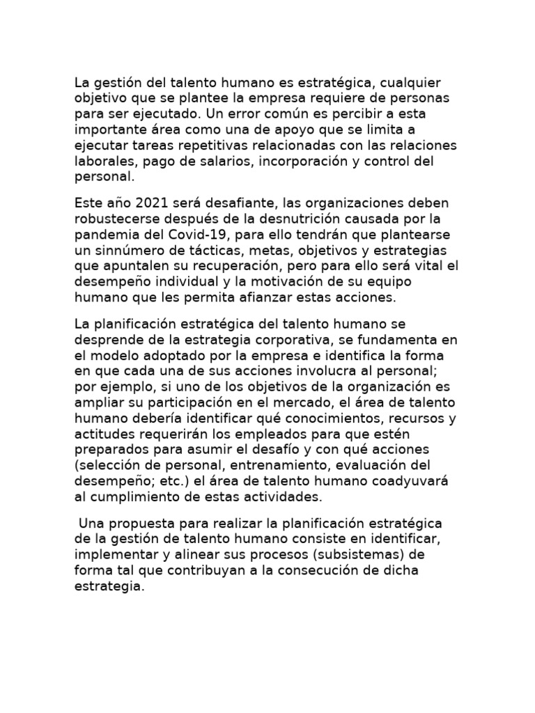 La Gestión Del Talento Humano Es Estratégica | PDF | Gestión de ...