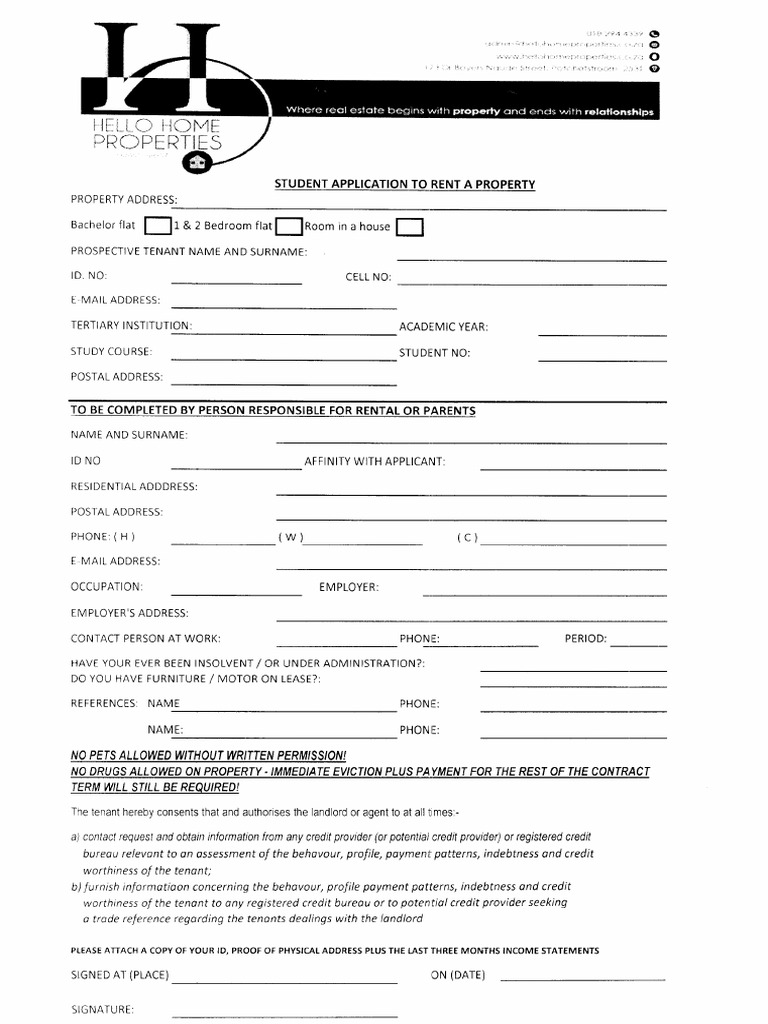 Student Rental Application Form | PDF | Landlord | Leasehold Estate