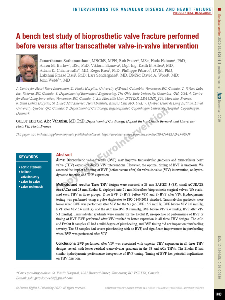 Bioprosthetic Valve Fracture Timing Study | PDF | Heart Valve | Heart