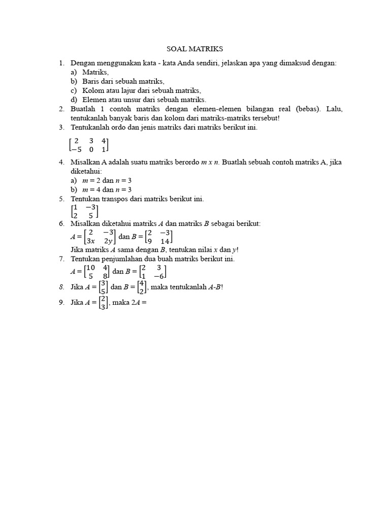 Pengenalan dan Operasi Matriks | PDF