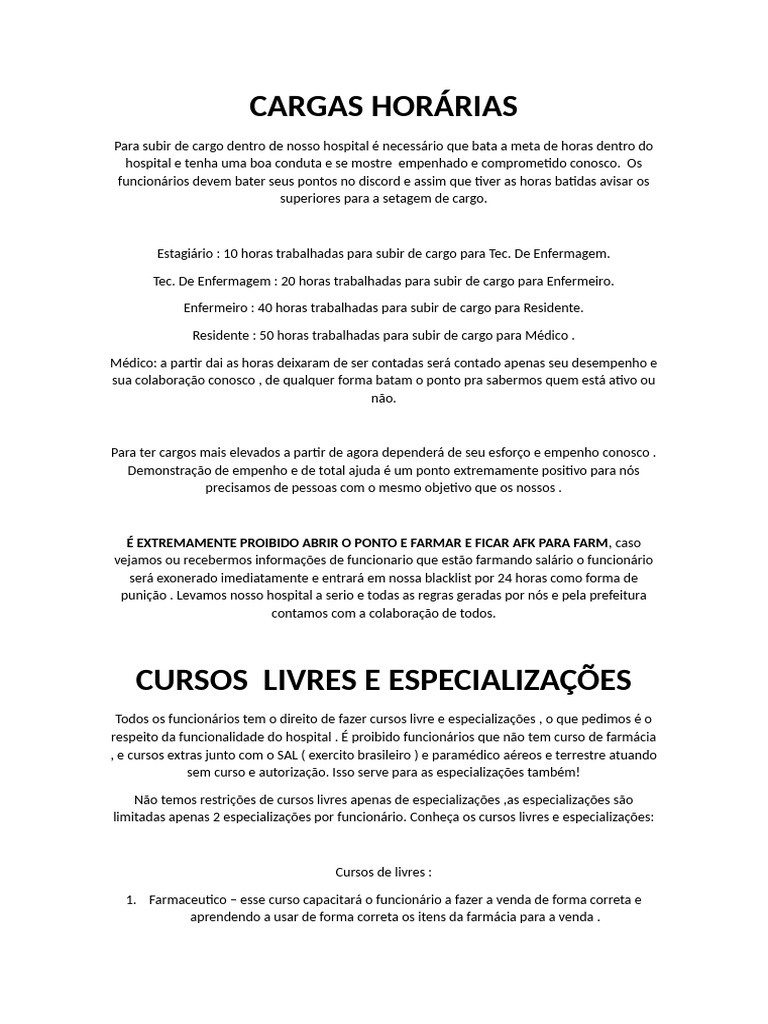 Regras de Carga Horária e Cursos Hospitalares | PDF | Enfermagem ...