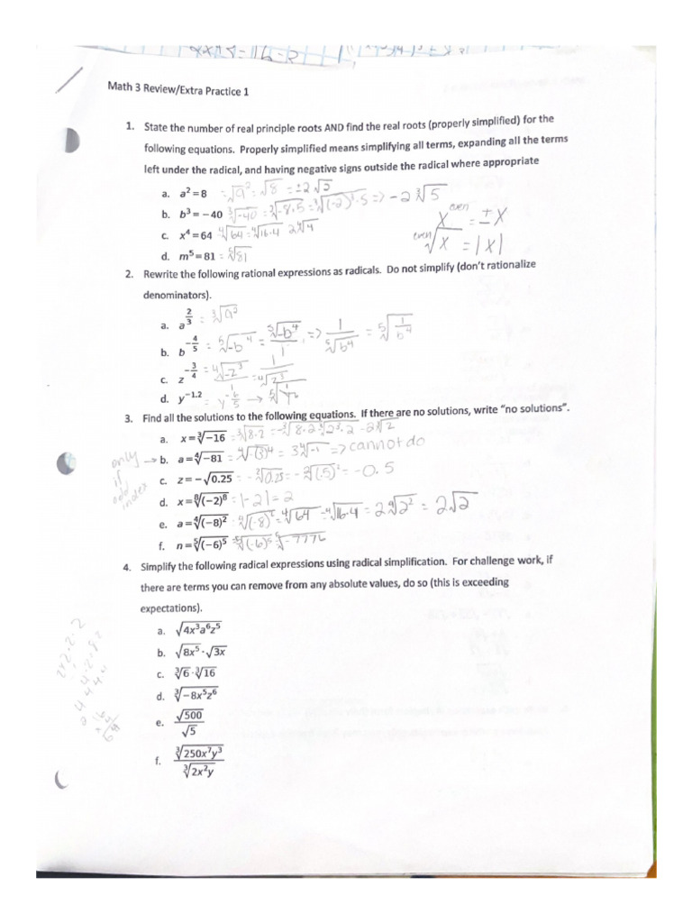Math 3 ReviewExtra Practice 1 | PDF