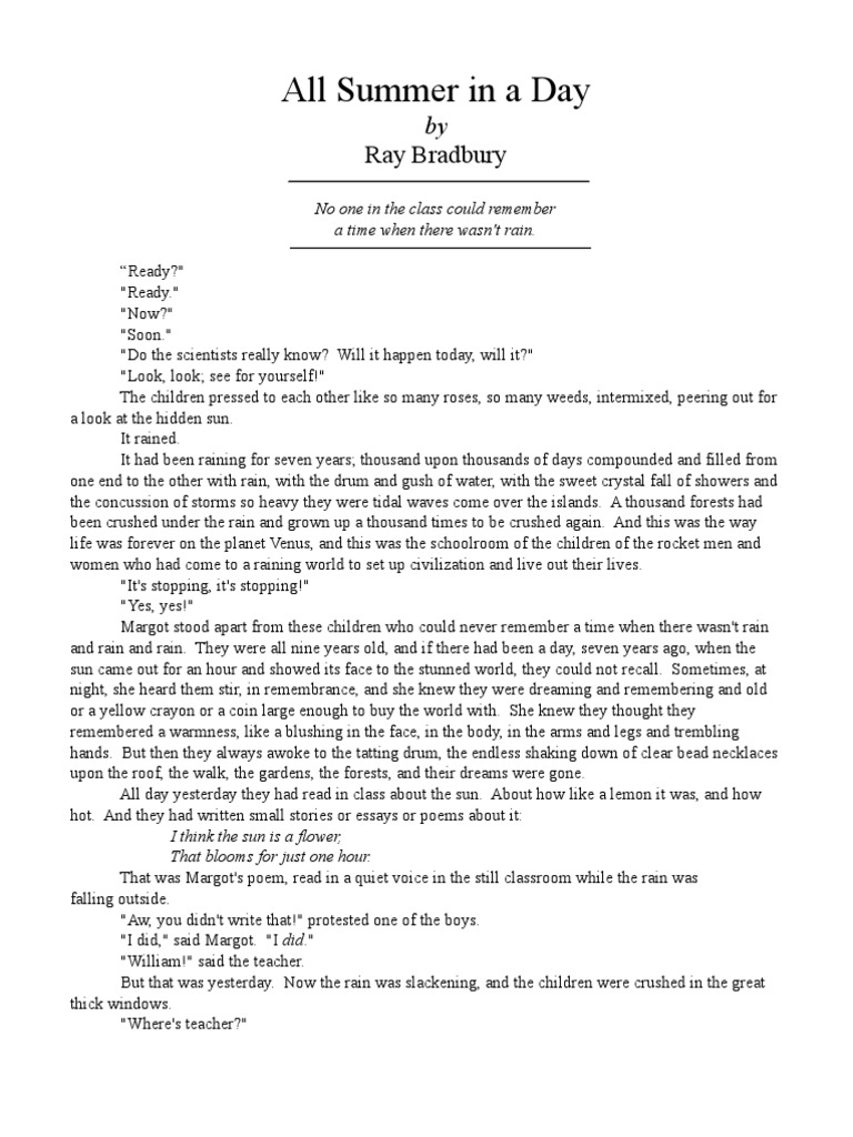 All Summer In A Day Text By Ray Bradbury