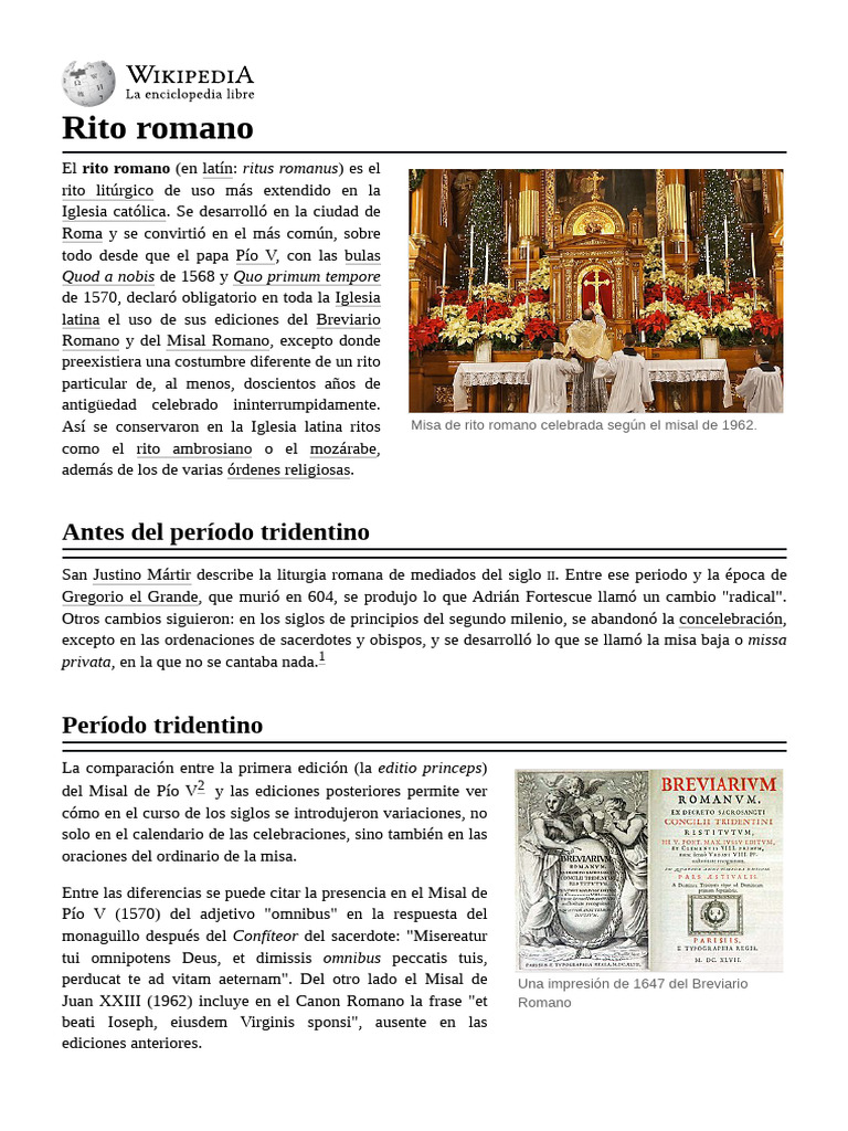 Historia del rito romano en la liturgia | PDF | Cristianismo occidental ...