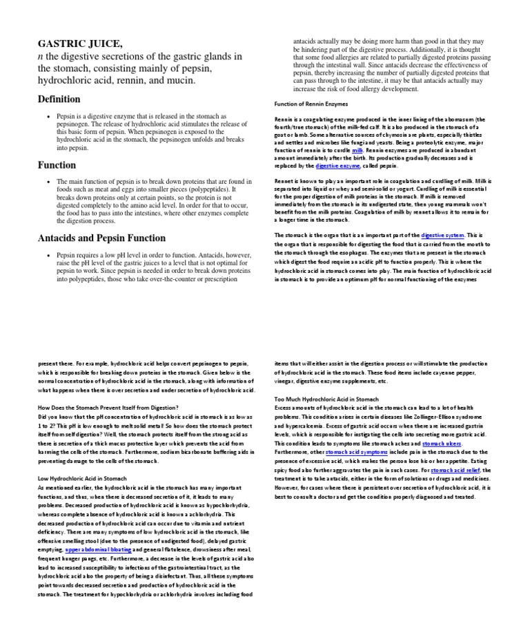 Gastric Juice Stomach Digestion