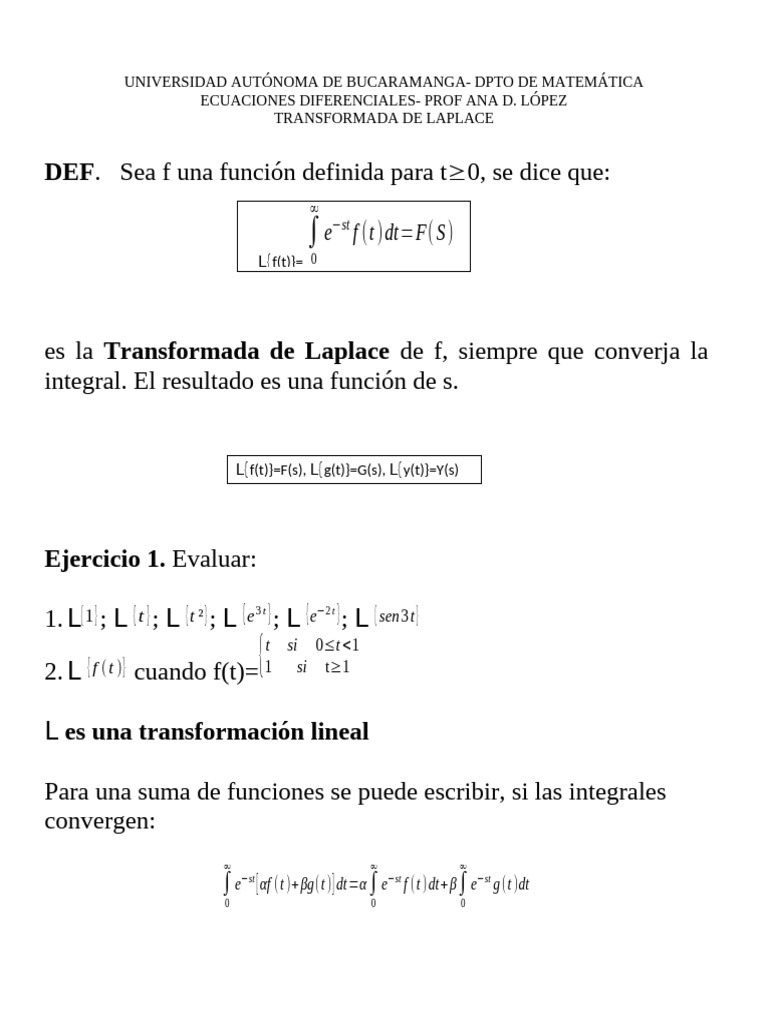 Transformada de Laplace | PDF | Ecuaciones | Linealidad