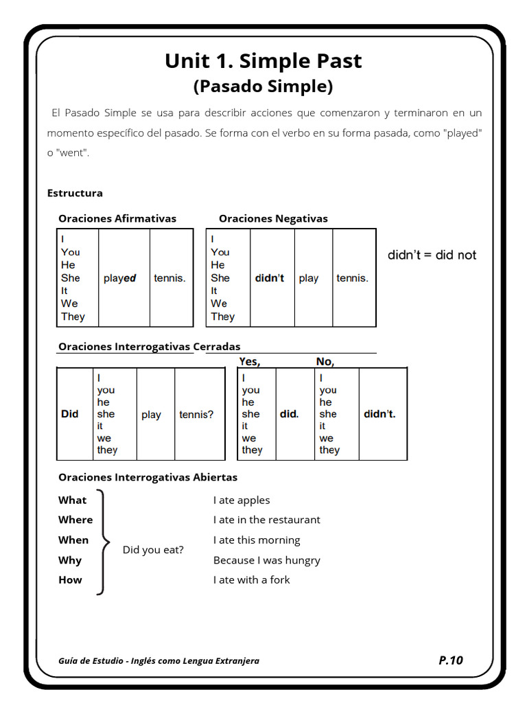 Pasado Simple en Inglés: Guía de Estudio | PDF