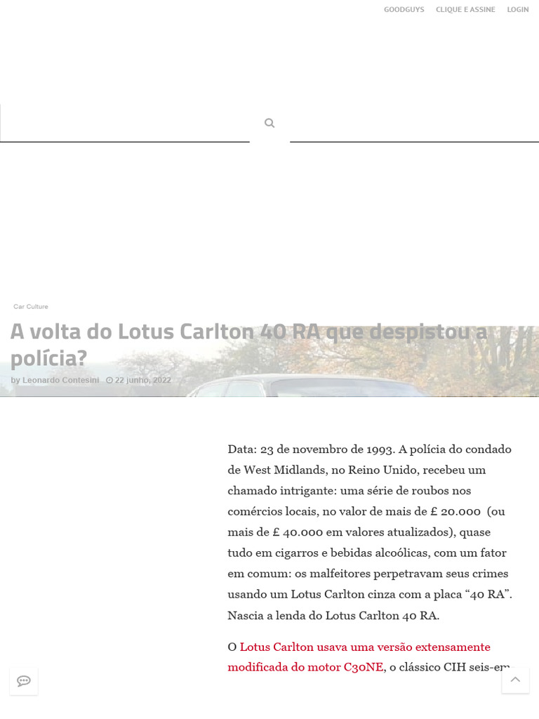 A Volta Do Lotus Carlton 40 RA Que Despistou A Polícia - FlatOut! | PDF ...