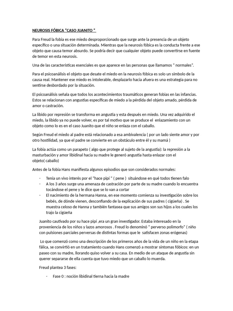 Caso Juanito Neurosis Fóbica | PDF | Neurosis | Fobia