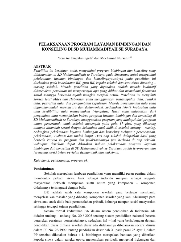 Program BK di SD Muhammadiyah Surabaya | PDF