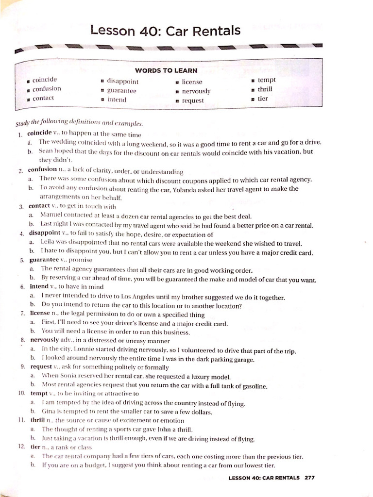 Lesson 40 - Car Rentals | PDF