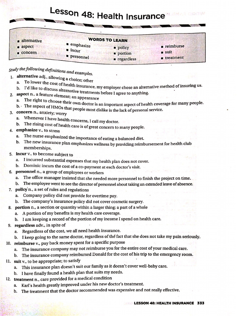 Lesson 48 - Health Insurance | PDF