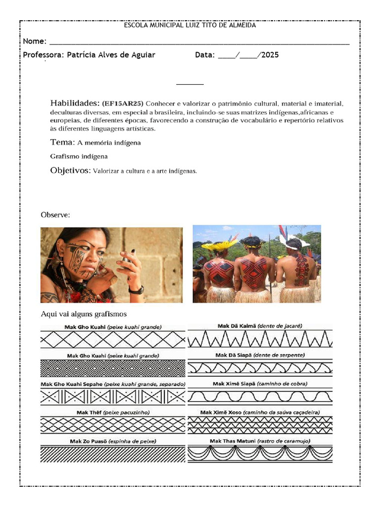 Grafismos Indígenas: Atividade de Arte | PDF