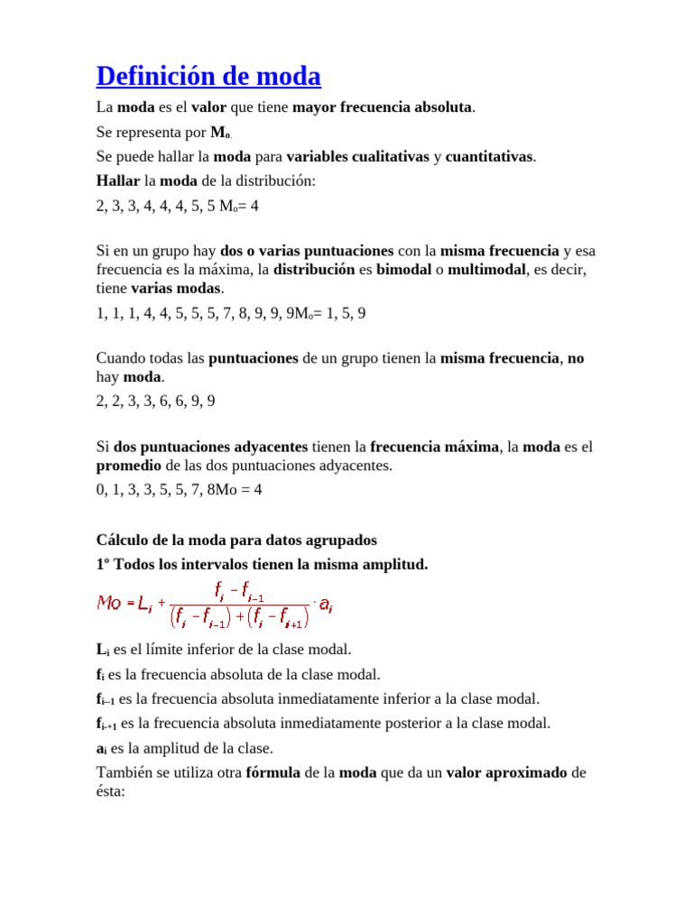 MODA, MEDIA ARITMETICA y MEDIANA | PDF | Mediana | Modo (Estadísticas)