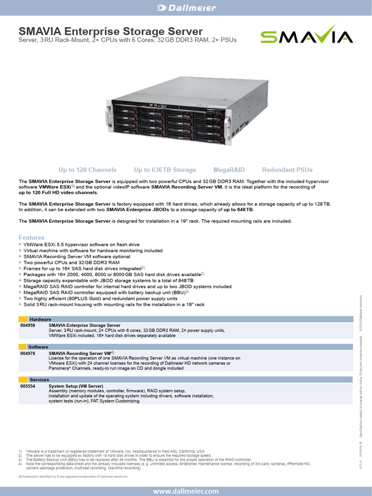 SMAVIA Enterprise Storage Server Specs | PDF | Hard Disk Drive ...