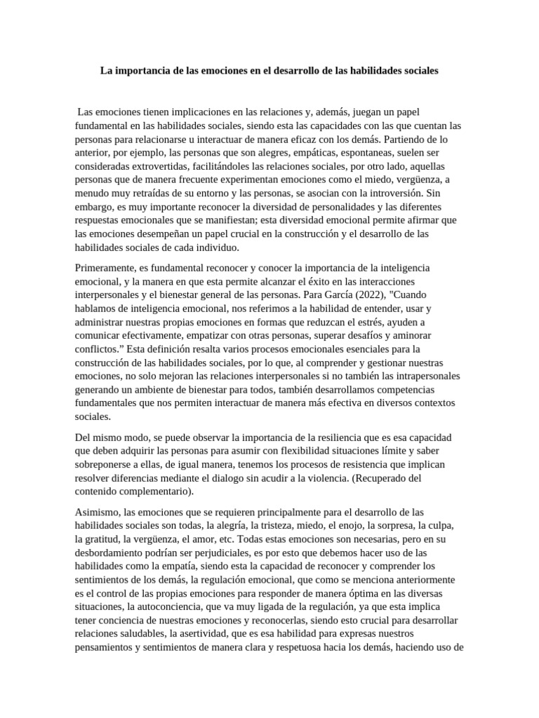 Emociones y habilidades sociales esenciales | PDF | Las emociones ...