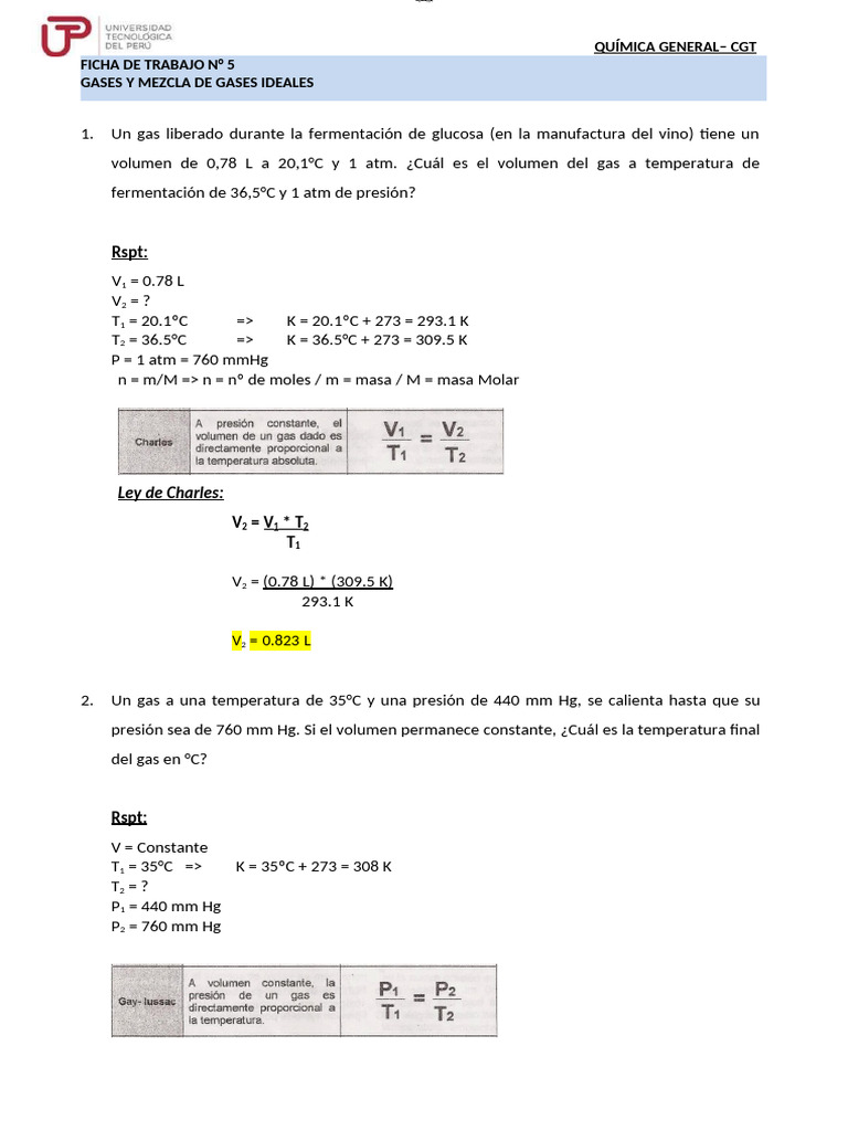 Cálculos de Gases Ideales en Química | PDF | Gases | Mole (Unidad)