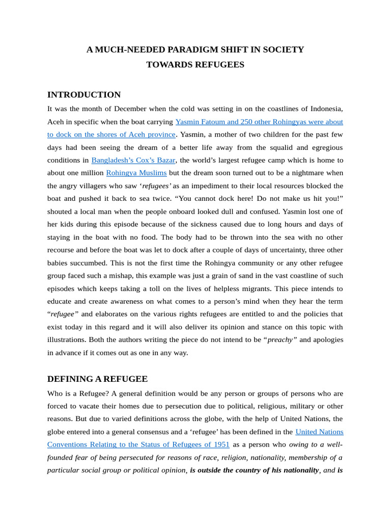 A Much-Needed Paradigm Shift in Society Towards Refugees | PDF ...