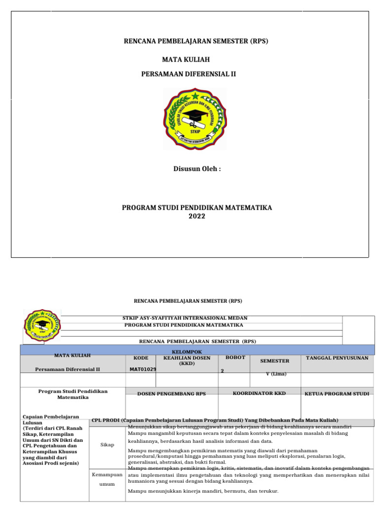 RPS Persamaan Diferensial II 2022 | PDF