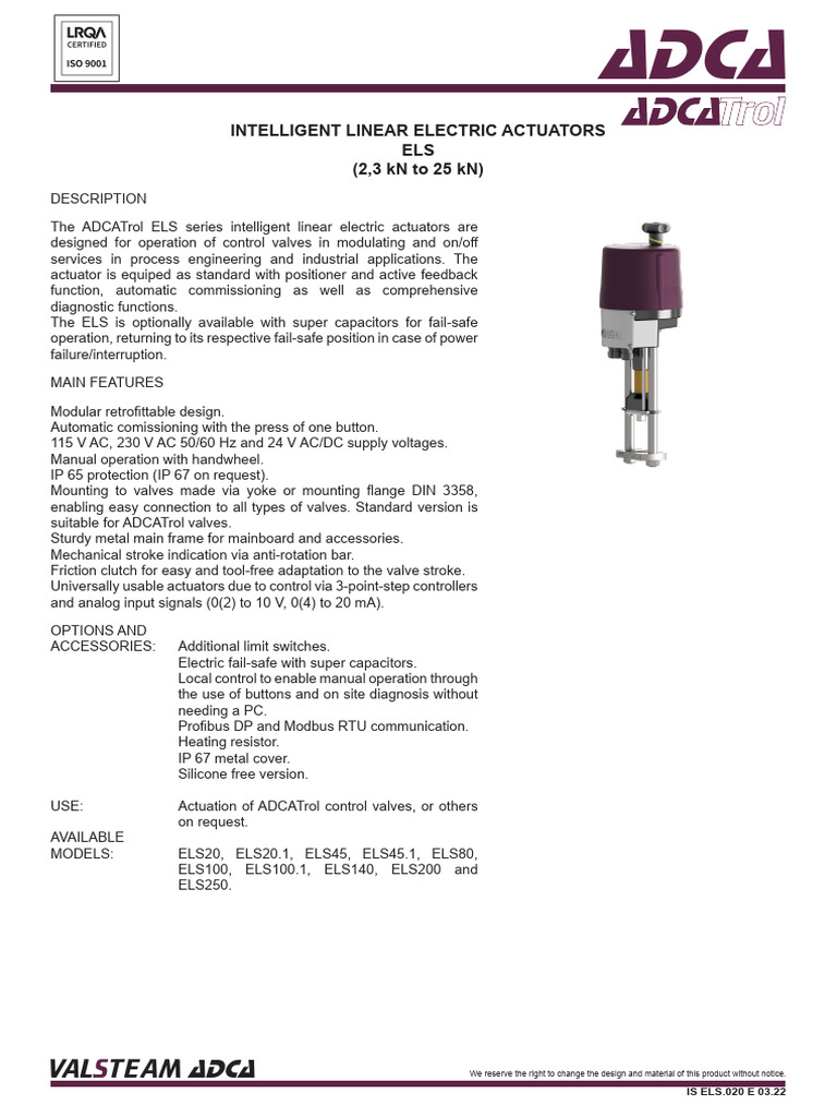 Intelligent Linear Electric Actuators ELS | PDF | Power Supply ...