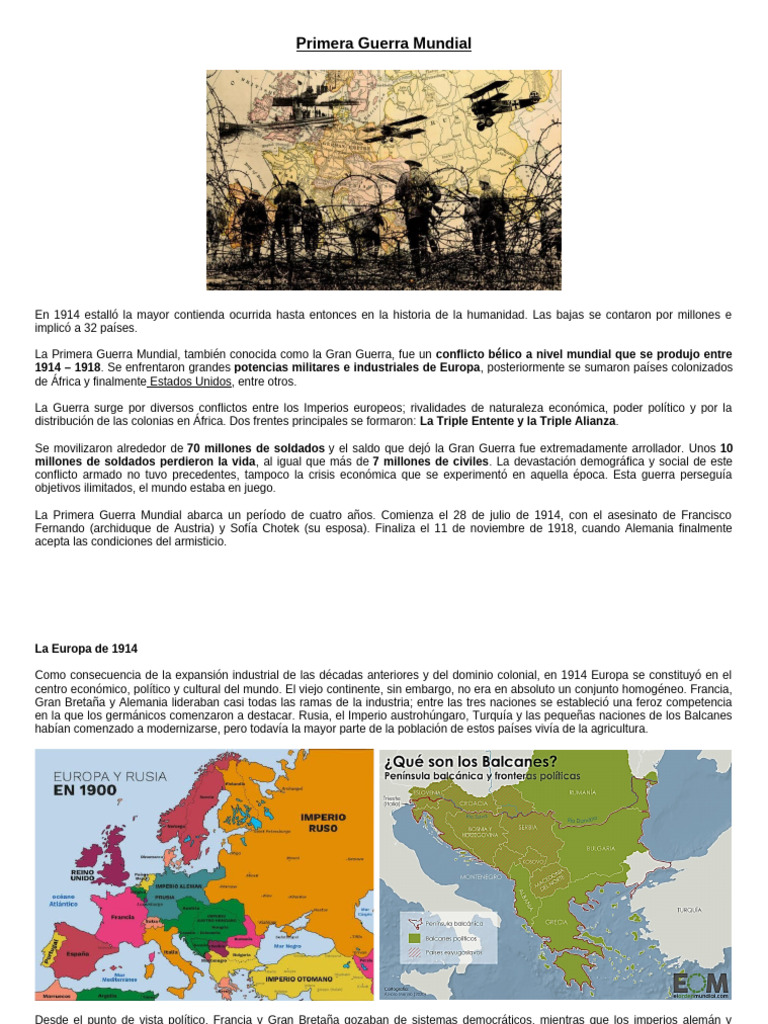 Causas y Consecuencias de la Primera Guerra Mundial | PDF | Primera ...