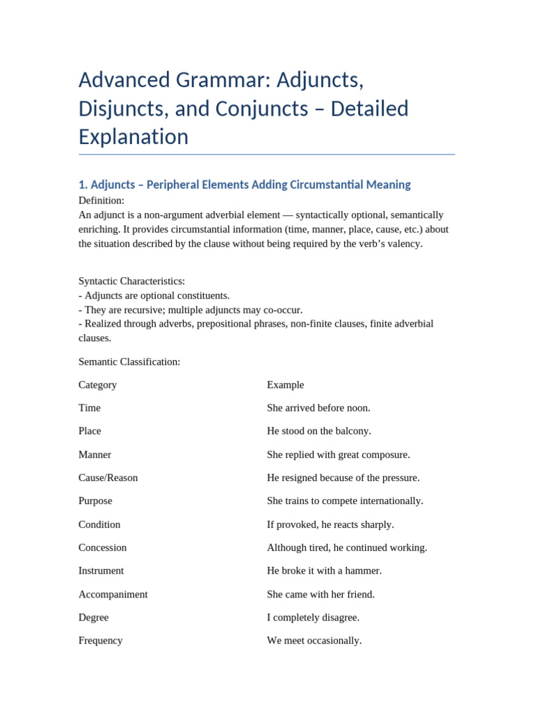 Understanding Adjuncts in Grammar | PDF | Clause | Syntax