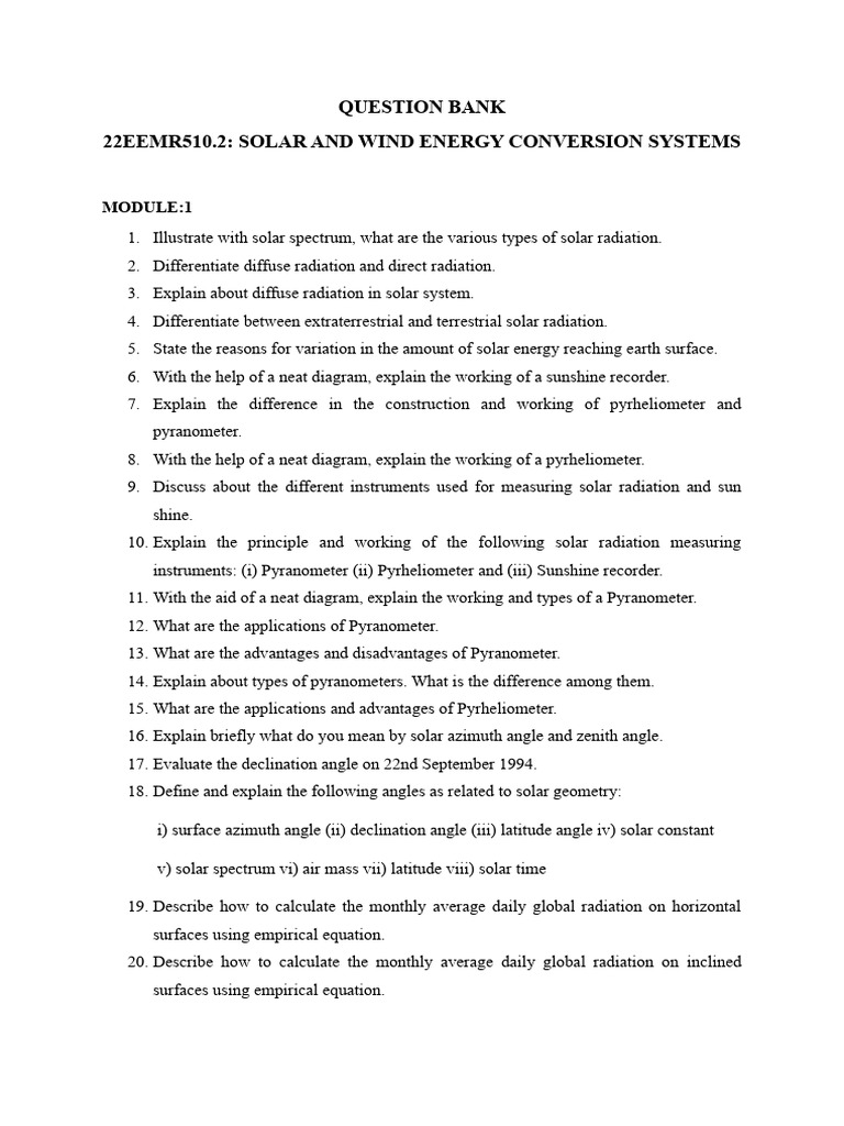 Solar and Wind Energy Systems Q&A | PDF