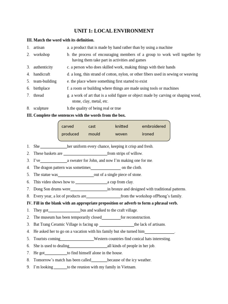 Local Environment Vocabulary Exercises | PDF