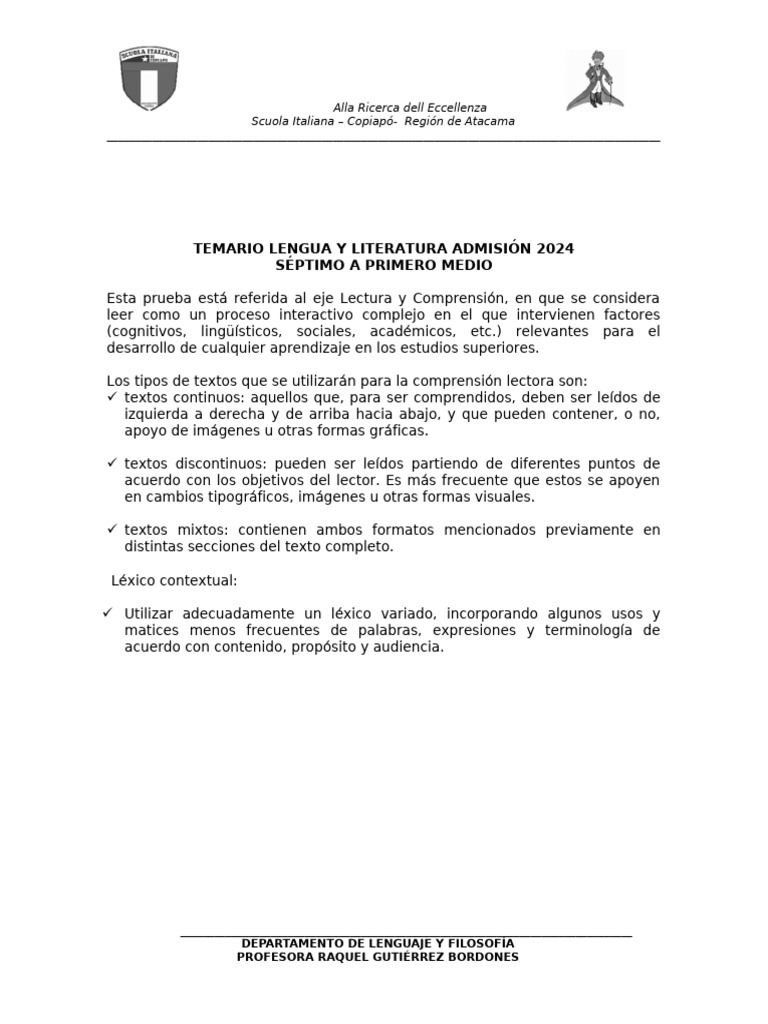 Temario Comprensión Lectora 2024 | PDF | Comprensión lectora | Aprendizaje