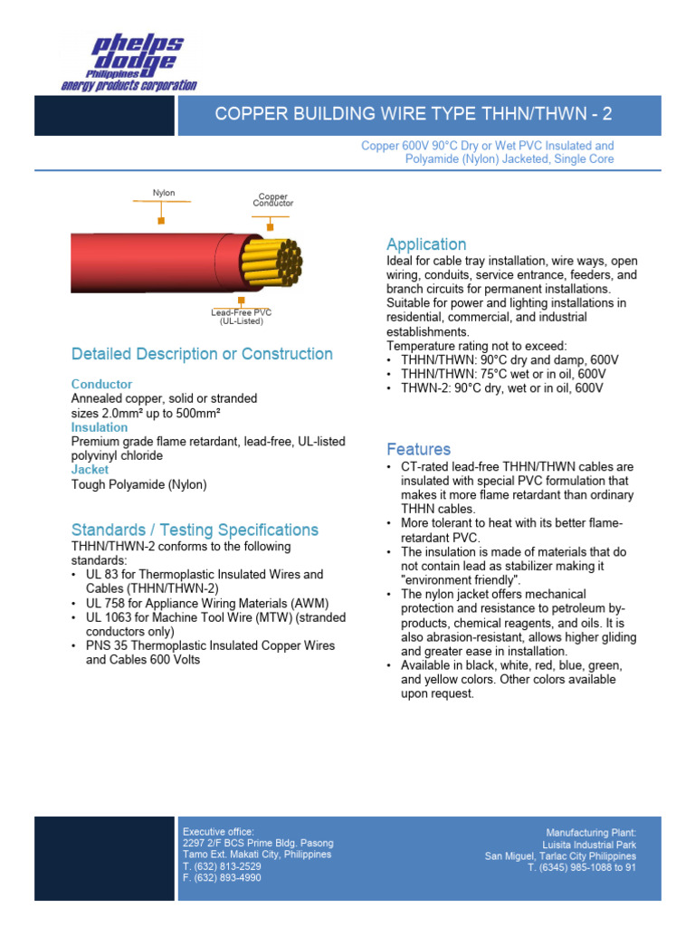 CT-Rated Copper Building Wire THHN/THWN-2 | PDF | Electrical Wiring ...