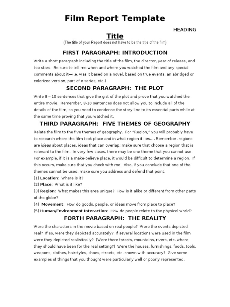 Film Report Template
