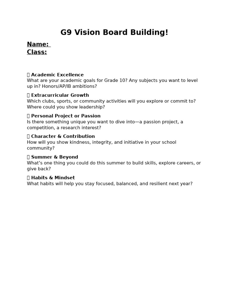 Grade 10 Vision Board Guide | PDF