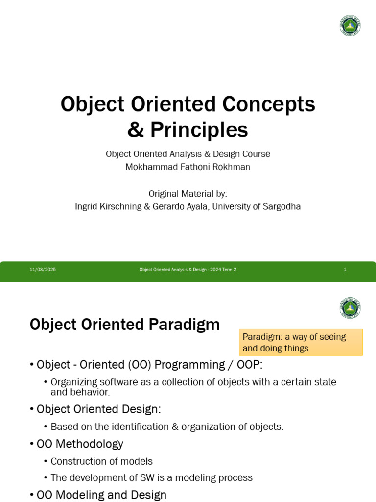 01 Object Oriented Concepts & Principles | PDF | Class (Computer ...