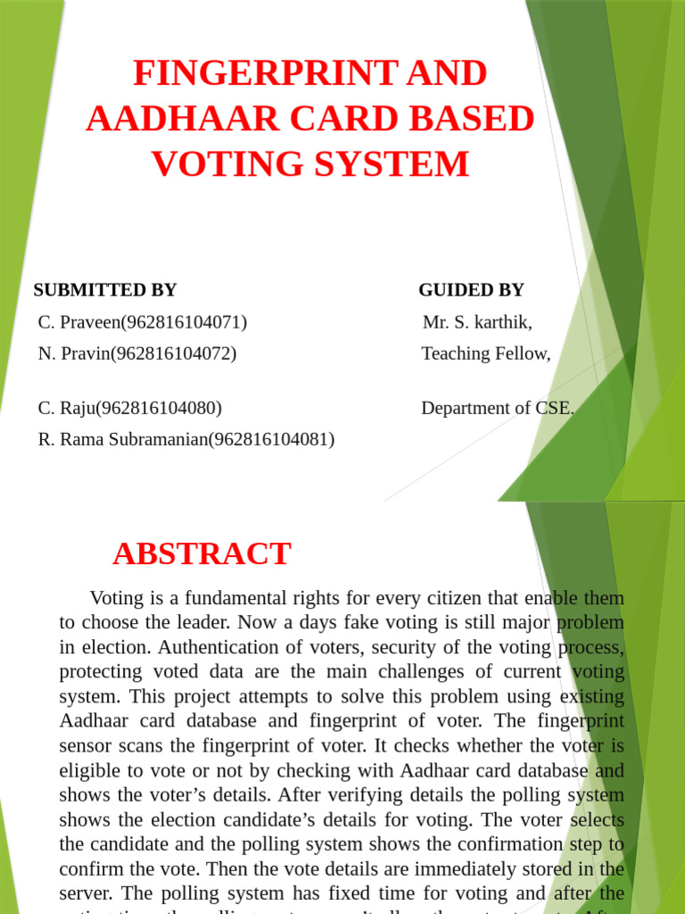Aadhaar and Fingerprint Voting System | PDF | Support Vector Machine ...