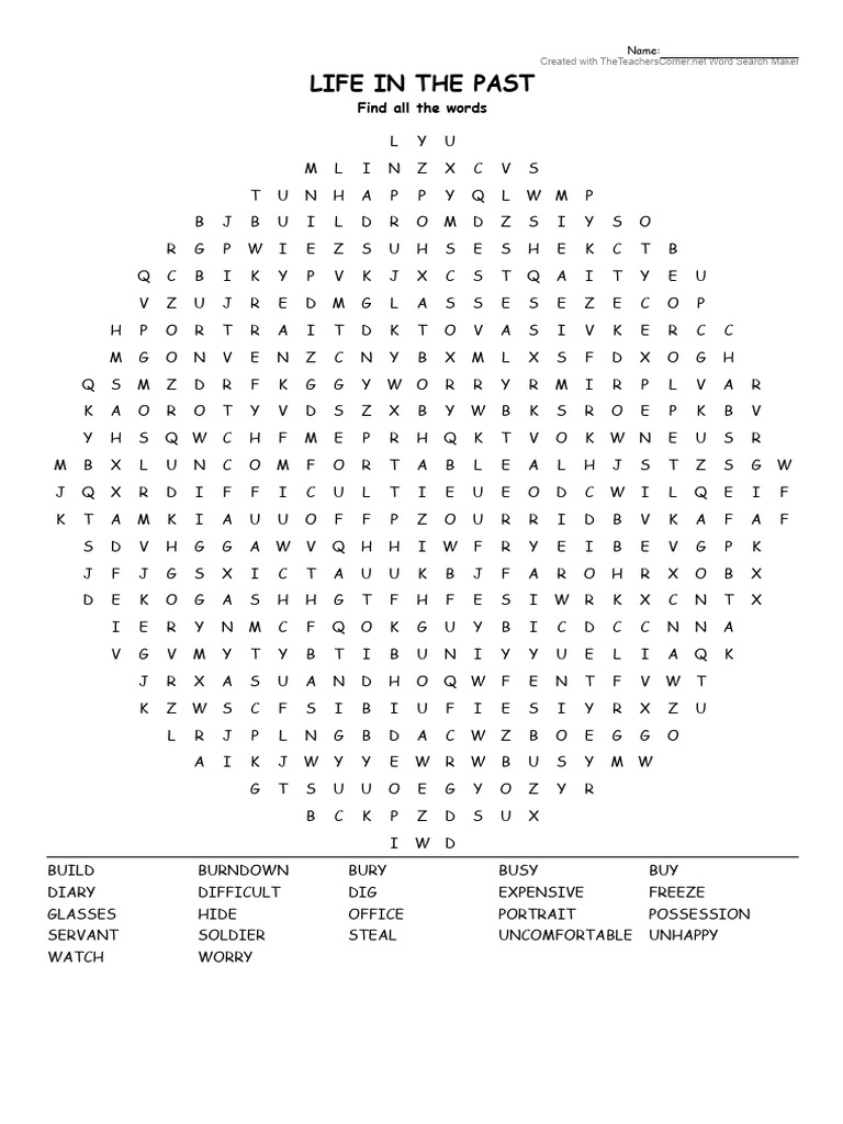 Life in the Past Word Search Puzzle | PDF